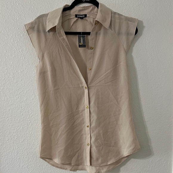 Express Women's Light Tan Button-Down Shirt - Picture 1 of 5